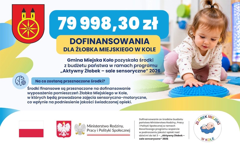 Dofinansowanie dla Żłobka Miejskiego w Kole - plansza